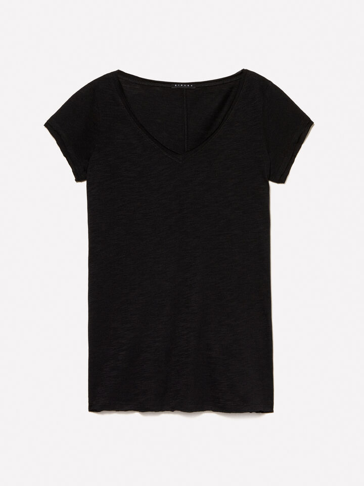 Black V-neck t-shirt - women's short sleeve t-shirts - Black | Sisley image number 5